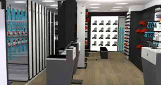 Vue 3D magasin chaussures ski